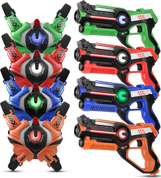 Laser Tag, Laser Tag Guns Set of 4 with Vests, Infrared Lazer Tag Game, Laser Tag Set 4 Player for Kids Adults, Toys for Kids Ages 6 7 8 9 10 11 12+ Year Old Boy Christmas Birthday Gift