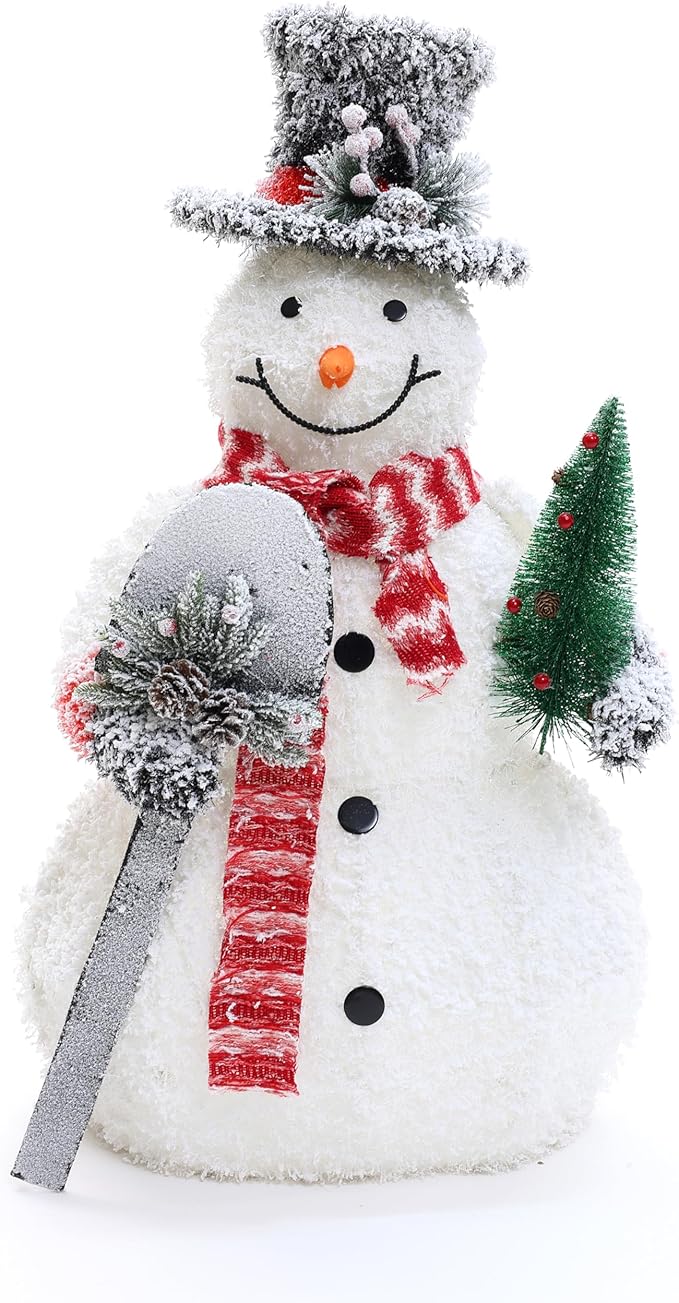 LuxenHome 3FT Lighted Snowman Outdoor Christmas Decorations, Battery Operated Frosted Snowman Christmas Decor with 40 LED Light, Xmas Decorations Outdoor, Indoor for Porch, Lawn Holiday Display