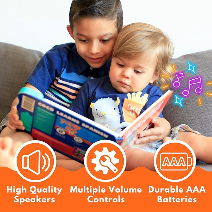 Musical Spanish Books for Kids 1-3, Spanish English Toys for Babies & Toddlers 1-3, Baby & Toddler Spanish Books, Bilingual Learning Toys 1 Year Old, Libros Infantiles en Español