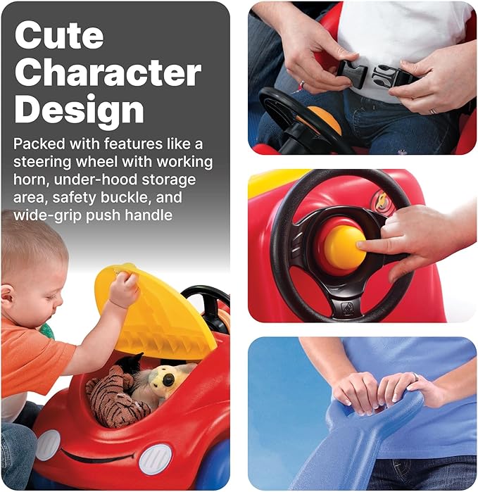 Step2 Push Around Buggy Kids Push Car, Ride On Toy, Stroller Substitute, Includes Seat Belt & Horn, Made of Durable Plastic, Max Weight 50 lbs., For Toddlers 1.5-4 Years Old, Red
