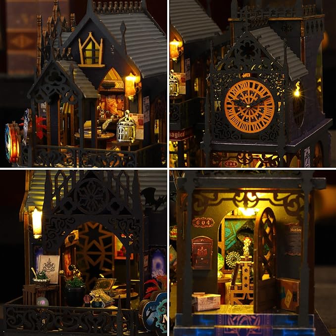 DIY Miniature Dollhouse Kit, Holo Magic City DIY Miniature House kit Wooden Dollhouse Kit, DIY Mini House kit for Adults to Build