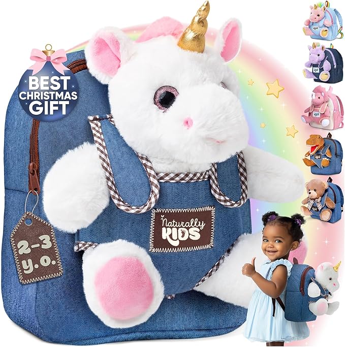 Naturally KIDS Unicorn Toys for Age 3, Birthday Gifts for 2 Year Old Girls, 3 Year Old Girl Gifts, Toddler Unicorn Backpack