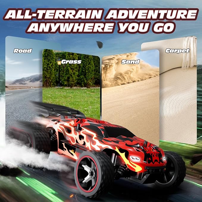 Tecnock RC Cars for Kids, 1:18 Scale 2WD RC Car with USB-C Easy Charging, 2.4GHz Remote Control Car with LED Lights & 50 Mins Playtime, Toys Gifts for Boys & Girls Ages 8-12