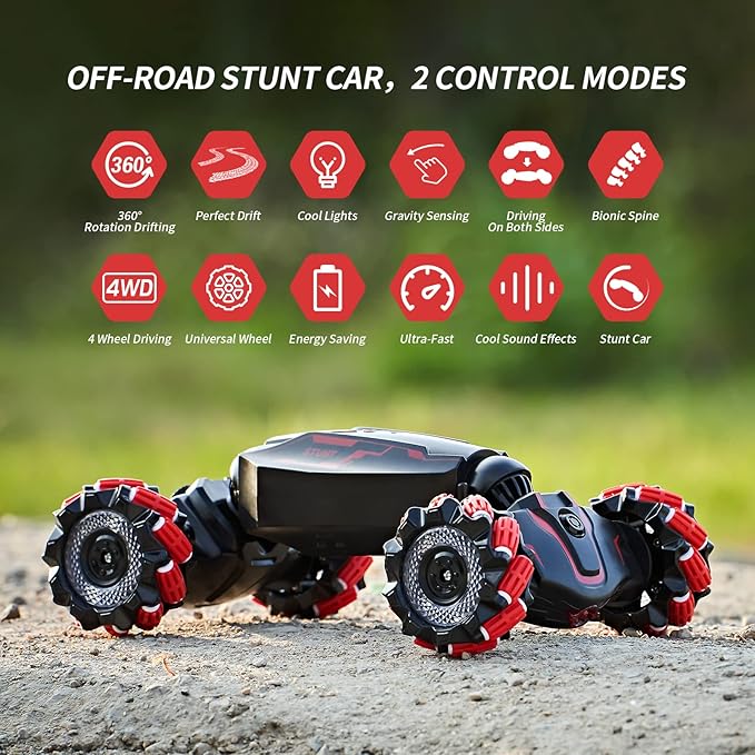 4WD Remote Control Gesture Sensor Car,Hand Controlled RC Stunt Car,Double-Sided Vehicle 360° Rotation with Light and Music Spray, Watch Toy Cars for Boys & Girls Birthday