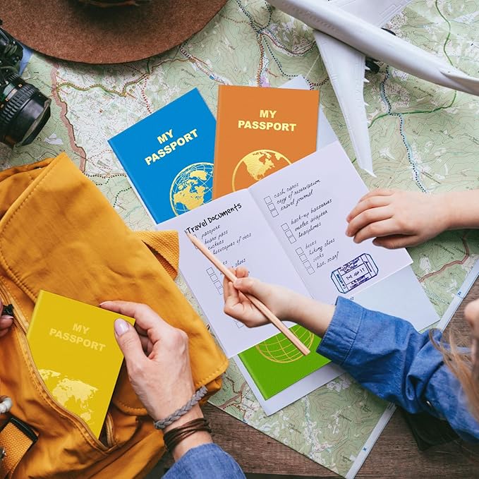 Lincia 48 Pcs Blank Passport Notebook Fake Passport Book Travel Journal Book Bulk Coloring Kids Travel Airplane Activity Classroom Decor School Projects(Bright Color)