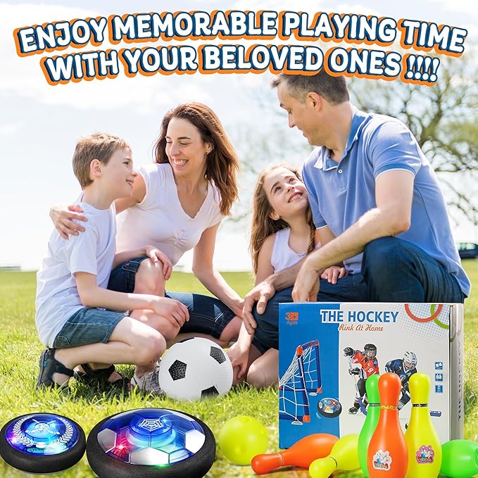 4-in-1 Hover Soccer Ball Set, Rechargable Air Floating Soccer Toy with LED Lights, Indoor & Outdoor Kids Sports Toys, Christmas Birthday Gifts for Boys Girls Aged 3 4 5 6 7 8-12