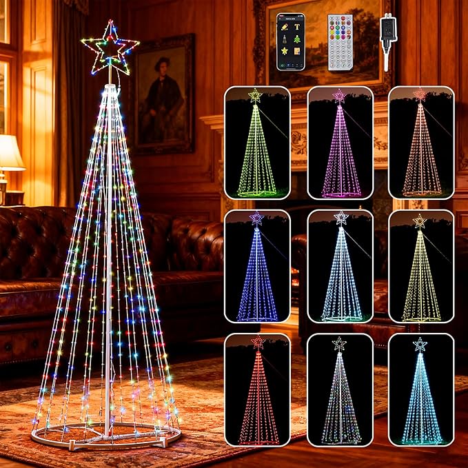 12FT Lighted Outdoor Christmas Tree 650LED Smart Music Sync RGB Fairy LightsShow APP and Remote Control for Outdoor Porch Yard Patio, Arbol de Navidad