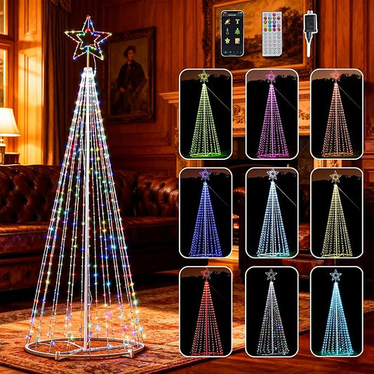 12FT Lighted Outdoor Christmas Tree 650LED Smart Music Sync RGB Fairy LightsShow APP and Remote Control for Outdoor Porch Yard Patio, Arbol de Navidad