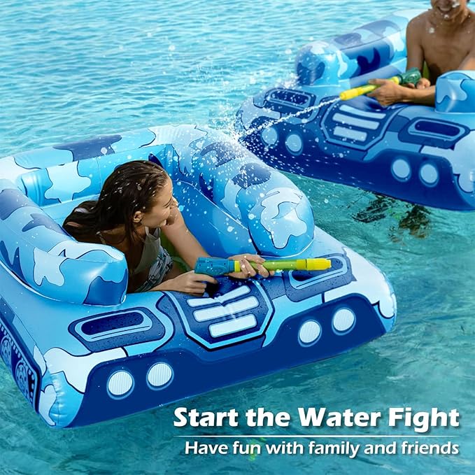 Inflatable Tank Pool Floats Adults - Jasonwell Kids Pool Floaties Swimming Pool Tank with Water Cannon Gun Swim Floaty Rafts Lake Beach Party Pool Toys for Boys Girls Kids Adults