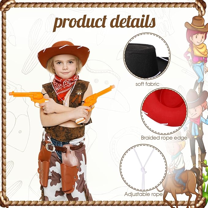 20 Pcs Children's Cowboy Hats Kids Party Cowboy Cowgirl Felt Hats for Western Halloween Birthday Costume(Brown, Black, Red, Pink)