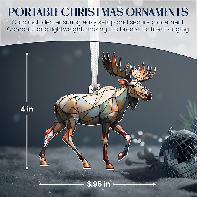 FLAGWIX Christmas Moose Gifts for Women Men - Acrylic Christmas Ornaments 2025 - Moose Ornament, Deer Ornaments for Tree, Deer Hunter Gifts for Mom Dad Family Friend, Outdoor Reindeer Decorations