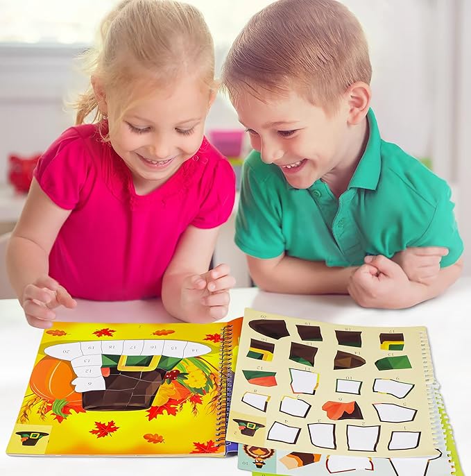 90shine 2PCS Thanksgiving Crafts for Kids Sticker Books Ages 4-8 Fall Turkey Pumpkin Harvest Designs Party Gift Create 22 Pictures