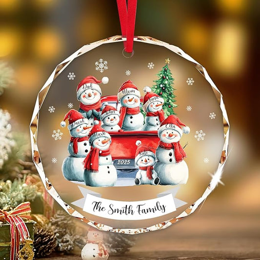 Personalized Christmas Ornaments - Family of 2,3,4,5,6,7,8 Snowman Red Truck Family Christmas Ornament 2025, Custom Name Gift, Holiday Xmas Tree Decoration