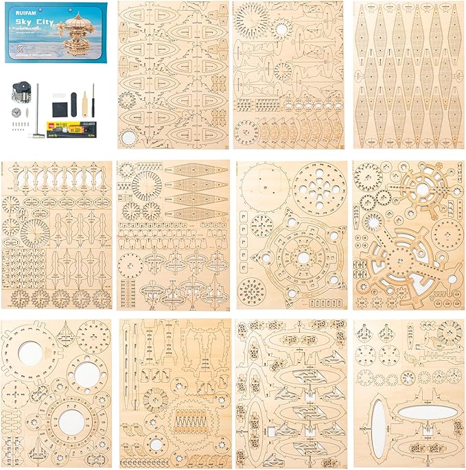 3D Wooden Puzzles for Adults, SkyCity Music Box Model Kit, 600+ Pcs Cityscape Design, Challenging Mechanical DIY Craft, STEM Toy and Unique Gift for All Occasions