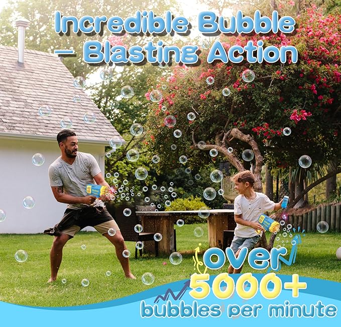 2 Bubble Gun with 2 Bottles Refill Solution for Kids, 40-Hole Light Up Rocket Bubble Machine for Toddlers 1-3, Blue Bubble Blaster Maker, Party Favors Toys for Boys Girls 4-8 Birthday Gifts