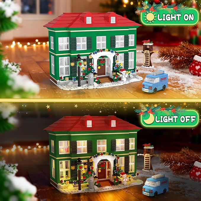 Christmas House Building Set with Light for Adults, NO Compatible with Lego House, 1187PCS Holiday Loness Home Boys Alone House Building Kits, Christmas for Movie Fans Friends Family