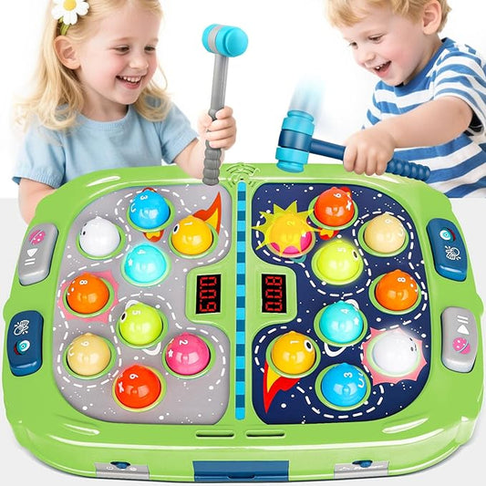 WAYKEE Whack a Mole Game, Toys for Ages 3-4 5-7 8-12 Boys Girls, Whack Game for Toddlers, Gifts for 3 4 5 6+ Year Old Boys Girls, Early Learning Educational Toys with 2 Hammers Sound & Light