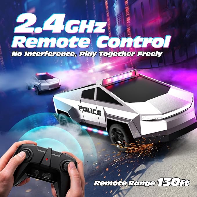 Tecnock RC Truck for Kids, 1:18 Scale Police Remote Control Truck with LED Lights, 2 Rechargeable Batteries, 2.4GHz All-Terrain RC Car, Toys Gift for Boys Girls Aged 3-8, 8-12