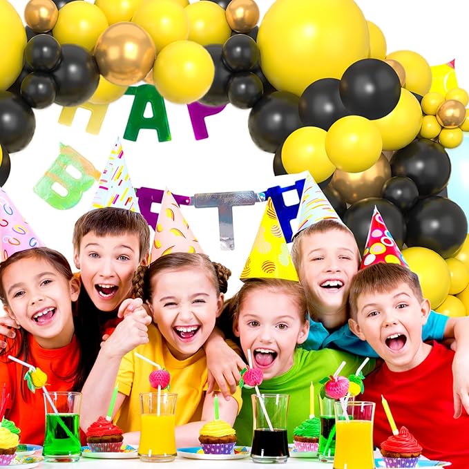 Paready Black and Yellow Balloon Arch Kit, 113Pcs Yellow Black Balloon Garland Kit Gold Party Balloons Metallic Gold Latex Balloons for Birthday Bee Theme Party Baby Shower Wedding