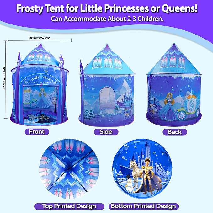 Princess Play Tent for Girls Ice Castle Imaginative Fairy Tale Pretend Game Playhouse Indoor Outdoor Pop Up Kids Tent Toy Gift for Children Toddlers Festival Birthday Party