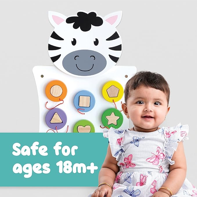 SPARK & WOW Zebra Activity Wall Panel | Ages 18m+ | Montessori Sensory Wall Toy | Nesting Shape Activity | Busy Board | Toddler Room Decor