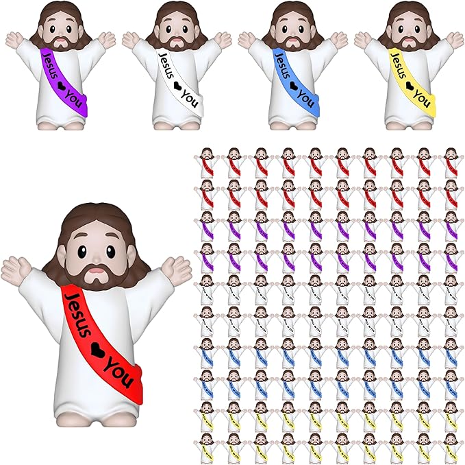100 PCS Little Jesus Figures,Mini Jesus Figurines - Tiny Statues for Easter Egg Stuffers,Religious Gifts,Parties,Baptism Gifts,Multicolor Miniature Decorations,Hide and Seek Figurines(Raise Hands)