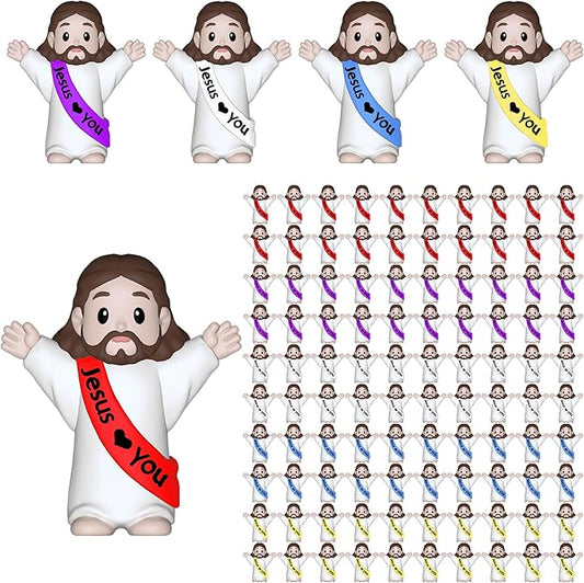 100 PCS Little Jesus Figures,Mini Jesus Figurines - Tiny Statues for Easter Egg Stuffers,Religious Gifts,Parties,Baptism Gifts,Multicolor Miniature Decorations,Hide and Seek Figurines(Raise Hands)