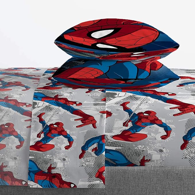 Jay Franco Marvel Spiderman Burst 5 Piece Full Bed Set - Includes Reversible Comforter & Sheet Set - Bedding - Super Soft Fade Resistant Microfiber (Official Marvel Product)