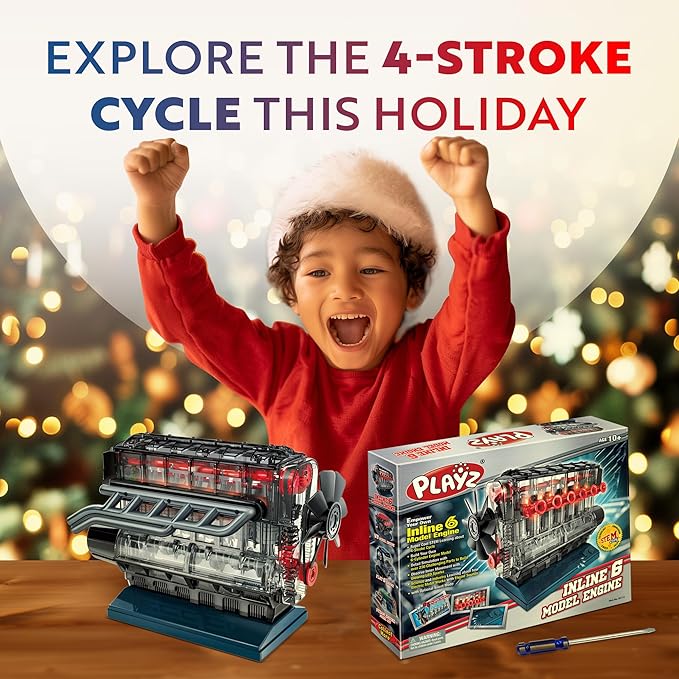 Playz Inline 6 Engine Model Kit - Build Your Own STEM Inline 6 Small Engine That Runs Kit for Adults & Kids Age 10-12+, Visible Inline 6 Mini Engine Kit That Works for Adult w/ 230 STEM Parts