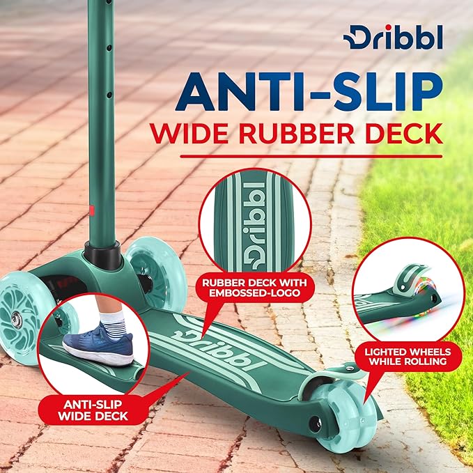 3-Wheel Kids Scooter - Lean-to-Steer Technology, Adjustable Height Handlebar, Wide Anti-Slip Deck, Scooter for Boys & Girls Ages 3+, Child Safety Approved, Support Riders Up to 165 lbs, Aqua