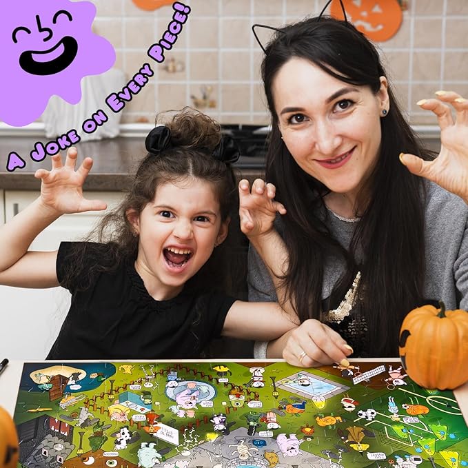 72 Piece Halloween-Themed Joke Floor Puzzle for Kids – Spooky Fun with a Joke on The Back of Every Piece – Made in USA – Perfect for Ages 6+, XL Puzzle Size Assembled 24" x 36"