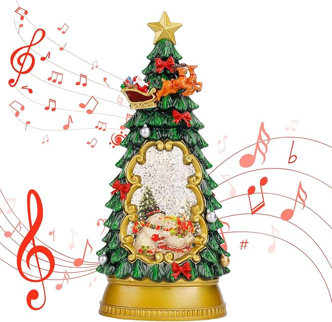 Christmas Snow Globe Lantern,Christmas Decorations Indoor for Home,with 6H Timer Musical Snow Globes,Battery or USB Powered Swirling Glitter Christmas Tree Snow Globes,Gifts,Snowman Skiing
