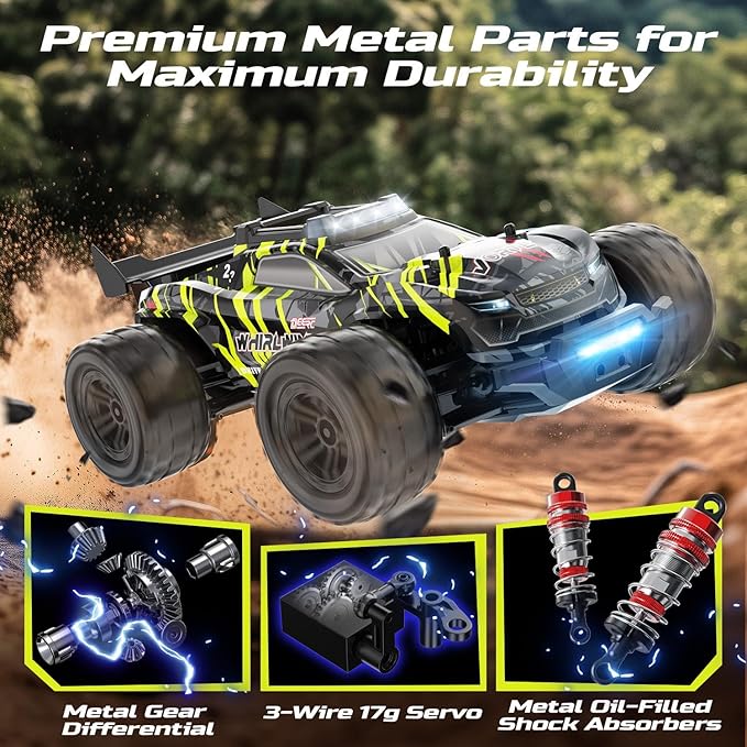 DEERC 1/14 Fast Brushless RC Car for Adults, 43 MPH High Speed 4x4 Off-Road RC Truck, Waterproof Monster Truggy, All Terrain Remote Control Drift Car for Boys 8-12, 2 Batteries, 3S Lipo Compatible