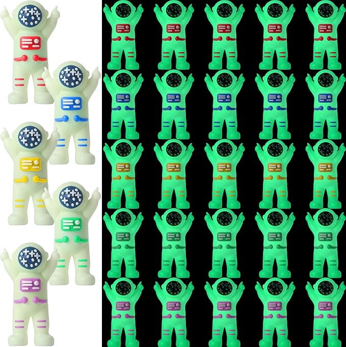 25 Pcs Mini Astronaut Figurines Glow in The Dark Miniature Astronaut Tiny Spaceman Toys for Space Party Piñata Cake Topper Kids School Classroom Prize Gift Hide and Seek (Full Body Glow)