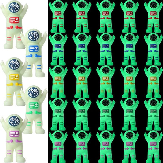 25 Pcs Mini Astronaut Figurines Glow in The Dark Miniature Astronaut Tiny Spaceman Toys for Space Party Piñata Cake Topper Kids School Classroom Prize Gift Hide and Seek (Full Body Glow)