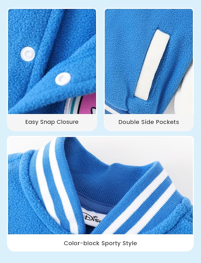 Disney Minnie Mickey Stitch Princess Frozen Elsa Marvel Jacket Lightweight Coat Button up Color Block Sweatshirt 2-14 Years