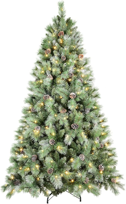 Pre-lit Christmas Tree 7.5ft, PLuxury Pine Needle -Premium Christmas Trees with Lights Flocked Prelit Trees-Artificial Xmas Tree