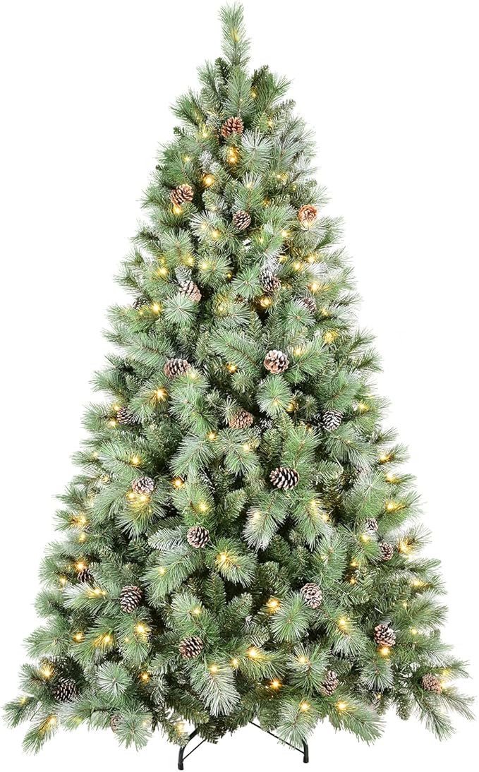 Pre-lit Christmas Tree 9ft, PLuxury Pine Needle -Premium Christmas Trees with Lights Flocked Prelit Trees-Artificial Xmas Tree