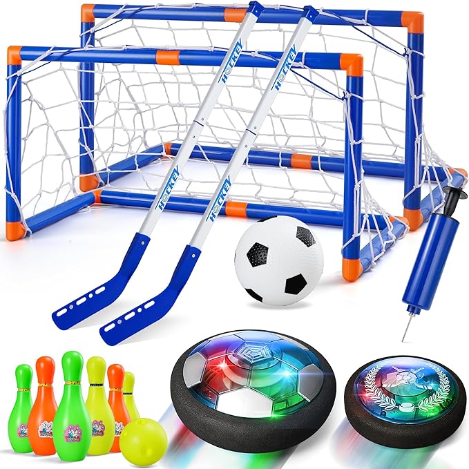 4-in-1 Hover Soccer Ball Set, Rechargable Air Floating Soccer Toy with LED Lights, Indoor & Outdoor Kids Sports Toys, Christmas Birthday Gifts for Boys Girls Aged 3 4 5 6 7 8-12