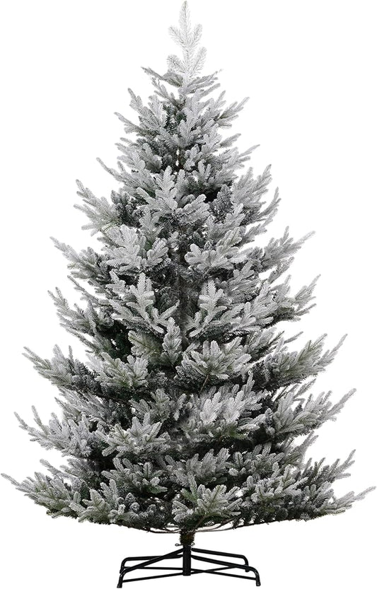 HOMCOM 9 Foot Artificial Christmas Tree, Pine Hinged Xmas Tree with 1939 Realistic Branches, Steel Base, Auto Open, Green with Snow-Flocked