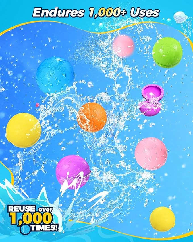 Reusable Water Bomb balloons, Magnetic Refillable Water balls - Pool Toys for Boys and Girls, Beach Outdoor Activities Water Games Toy for kids Self Sealing Water Splash Ball (5Pack)