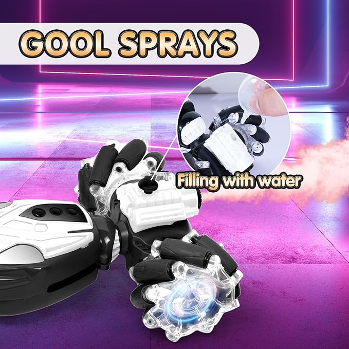 4WD Remote Control Gesture Sensor Car, Gesture Sensing Rc Stunt Car with Light & Music & Spray,for 6-12 Year Boys & Girls,Double Sided Drift Truck Off Road 360° Flips,Birthday for Kids