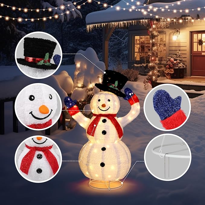 Outvita Outdoor Christmas Decorations 4ft Electric Snowman with Motor & 120 LED Lights, Lighted White Foldable Pop-up Snowman for Xmas Indoor and Outdoor Lawn Garden Yard Holiday Decor