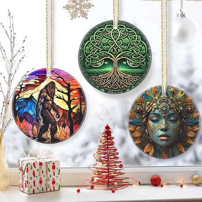 3.5 Inch Ceramic Christmas Tree Ornament, Tree of Life Christmas Ornaments, Heirloom Keepsake, Gift Exchange, Gift Idea, Bauble Present - Green Tree