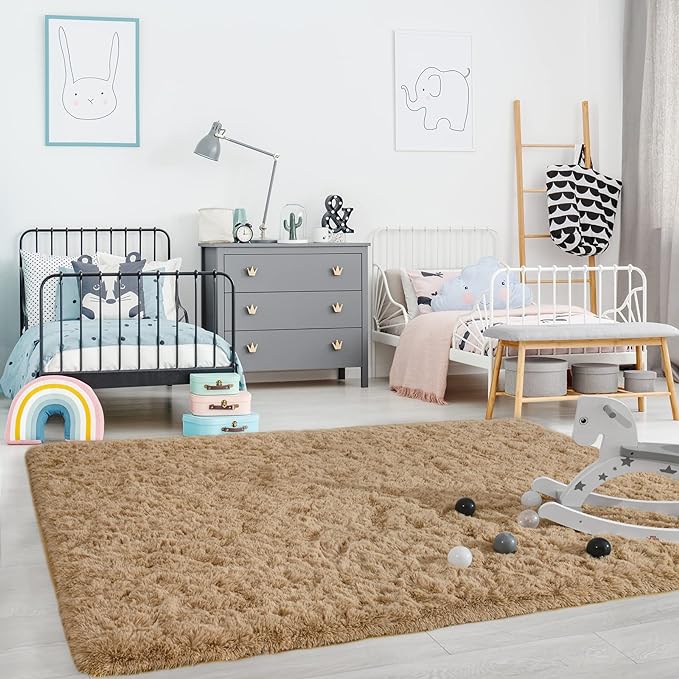 Ompaa Fluffy Area Rugs, Super Soft Shaggy Rug Fuzzy Long Fur Carpets for Bedroom Living Room Decor, 4 x 6 Feet Beige