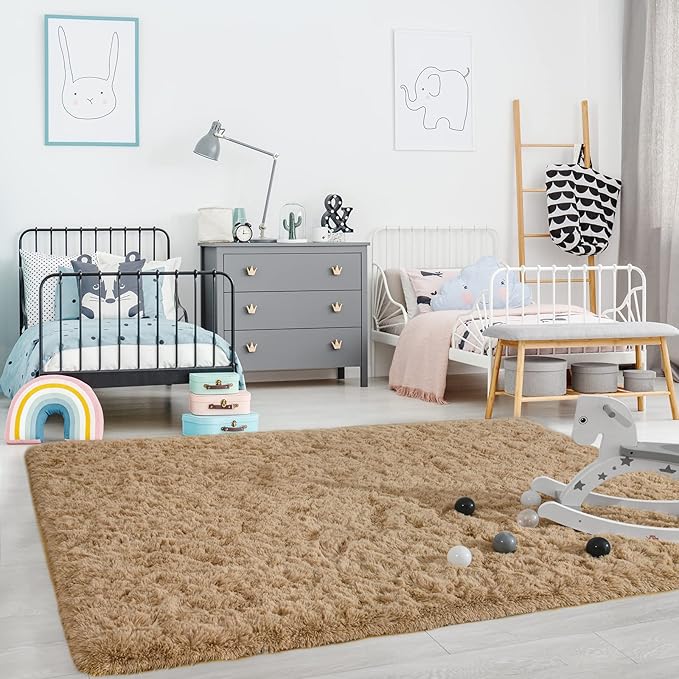 Ompaa Fluffy Rug, Super Soft Fuzzy Area Rugs for Bedroom Living Room - 3' x 5' Large Plush Furry Shag Rug - Kids Playroom Nursery Classroom Dining Room Decor Floor Carpet, Beige