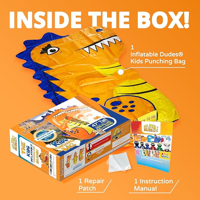 INFLATABLE DUDES Dinosaur -Kids Punching Bag | Already Filled with Sand| Bop Bag | Premium Inflatable Toy | Punching Bag for Kids | Enhanced Bounce-Back Action! | Indoor Outdoor - Party Games