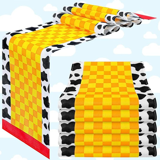 6 Pcs Cartoon Table Runner Cartoon Birthday Party Supplies Cow Pattern Printed Check Table Decor Tablecloth Party Supplies,13 x 72 in (Classic)