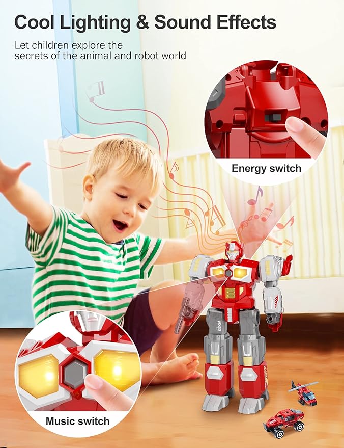 Transforming Toys - Dinosaur Robot Action Figures - Magnetic Assembling Robot Toys for Kids All-in-One Design Transforming Animals, Robots, Military Base Including Battle Guns, Cars, Airplane Models