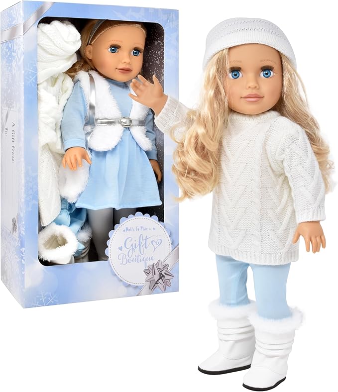 18 Inch Girl Doll with Clothes Set in Gift Box, Fashion Princess Doll with Beautiful Long Blond Hair Blue Eyes with 2 Outfits, Boots and Accessories for Girls and Kids